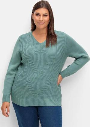 Sheego Pullover mit Zopfstrickmuster im Vorderteil, jade, Gr.40