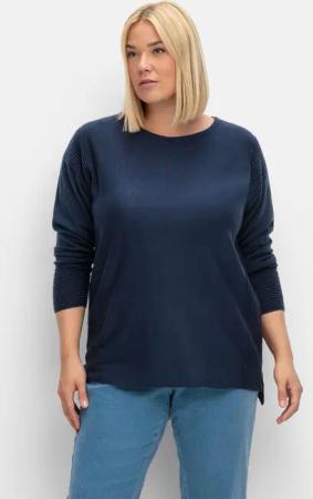 Sheego Pullover mit Rundhalsausschnitt und Ripp-Details, marine, Gr.42