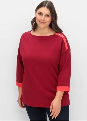 Sheego Sweatshirt mit Zierknöpfen und Kontrastdetails, dunkelrot, Gr.52/54