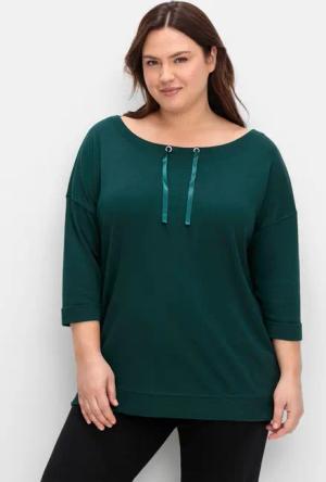 Sheego Oversized-Shirt mit Bindebändchen, tiefgrün, Gr.52/54
