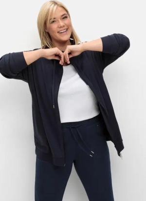 Sheego Shirtjacke mit Stehkragen und Bindeband, tiefblau, Gr.40/42