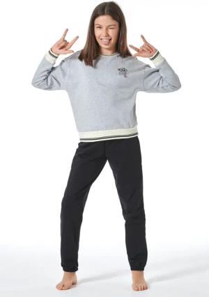 Schlafanzug lang Sweatware Bündchen grau-meliert - Nightwear 140
