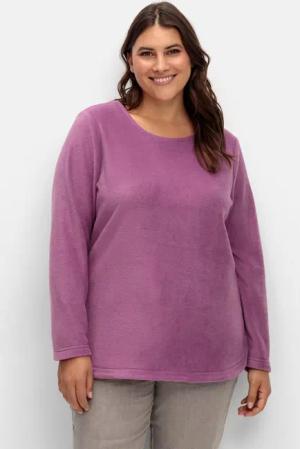 Sheego Fleeceshirt mit abgerundetem Saum, violett, Gr.44