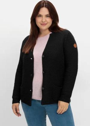 Sheego Grobstrickjacke mit Stehkragen und Taschen, schwarz, Gr.42