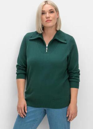 Sheego Pullover mit Troyerkragen und Reißverschluss, tannengrün, Gr.44
