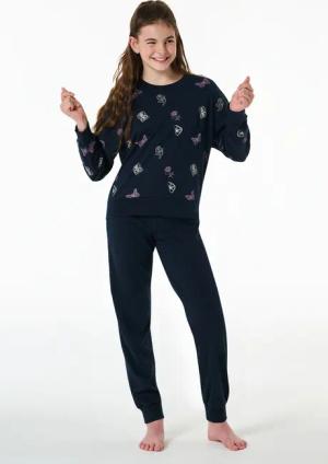 Schlafanzug lang Interlock Bündchen Traummotive nachtblau - Nightwear 152