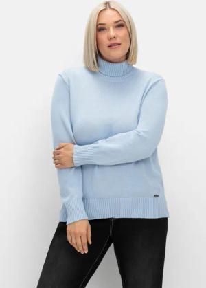 Sheego Rollkragenpullover mit Rippbündchen, eisblau, Gr.48