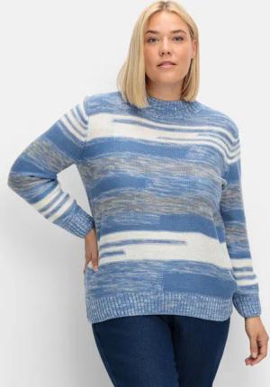 Sheego Pullover mit Stehkragen und Blockstreifen, blau meliert, Gr.46