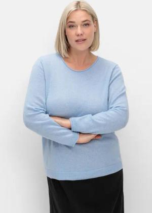 Sheego Pullover aus reinem Kaschmir, mit Rollkanten, blau, Gr.40/42