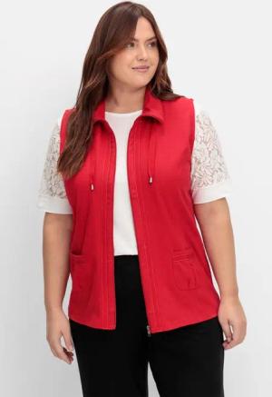 Sheego Sweatweste mit Reißverschluss und Umlegekragen, rot, Gr.40