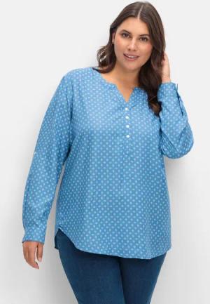 Sheego Tunika mit Alloverdruck und Krempelärmeln, mittelblau gemustert, Gr.42