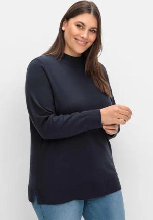 Sheego Pullover mit geripptem Stehkragen, tiefblau, Gr.44/46