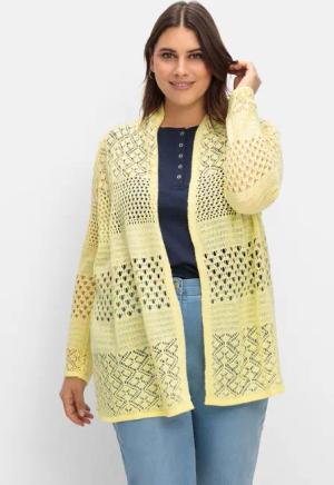 Sheego Strickjacke mit Ajourmuster, in offener Form, hellgelb, Gr.48