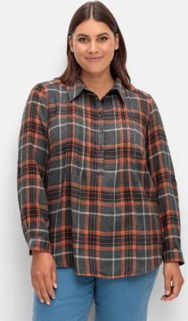 Sheego Karierte Flanell-Tunika mit Krempelarm, schwarz-orange, Gr.40