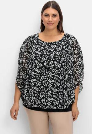 Sheego Tunika in Layeroptik, mit Blumenprint, schwarz gemustert, Gr.48