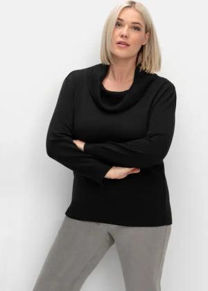 Sheego Pullover mit weitem Wasserfall-Rollkragen, schwarz, Gr.40