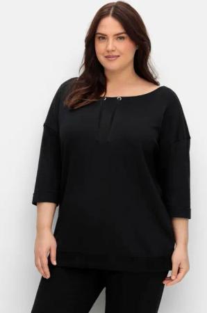 Sheego Oversized-Shirt mit Bindebändchen, schwarz, Gr.60/62