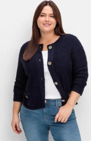 Sheego Kurze Strickjacke aus weichem Bouclé, tiefblau, Gr.44/46