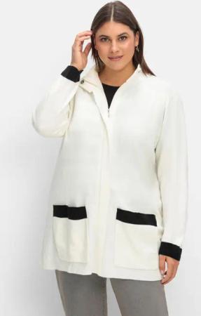 Sheego Strickjacke mit verdecktem Zipper und Kontrastdetails, ecru, Gr.50
