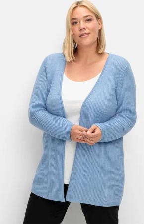 Sheego Longstrickjacke in verschlussloser Form, in Rippstrick, bleu, Gr.40
