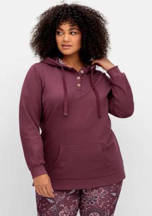 Sheego Kapuzensweatshirt mit Knopfleiste und Kängurutaschen, weinrot, Gr.56/58