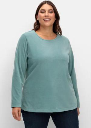 Sheego Fleeceshirt mit abgerundetem Saum, jade, Gr.46