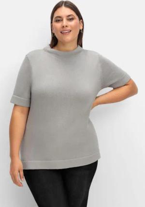 Sheego Pullover mit Halbarm und Stehkragen, steingrau, Gr.40
