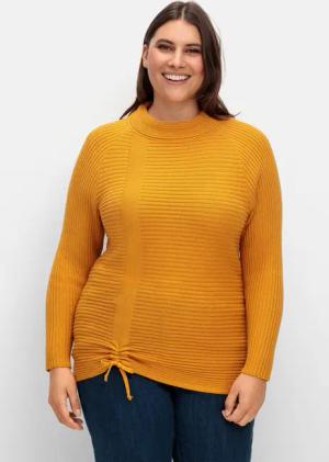 Sheego Pullover im Rippstrick, mit Raffung vorn, ocker, Gr.44
