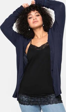 Sheego Strickjacke aus Viskose, mit tiefem V-Ausschnitt, marine, Gr.44/46