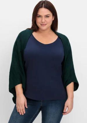 Sheego Strickcape im tonigen Schachbrettmuster, tiefgrün, Gr.3