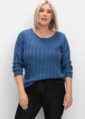 Sheego Pullover mit 3D-Strickmuster, jeansblau, Gr.40
