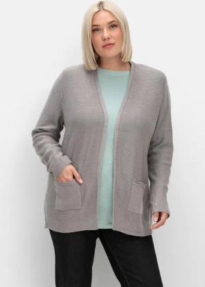 Sheego Verschlusslose Strickjacke im Linksstrickmuster, steingrau, Gr.40
