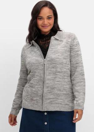 Sheego Melierte Strickjacke mit Polokragen, grau, Gr.46