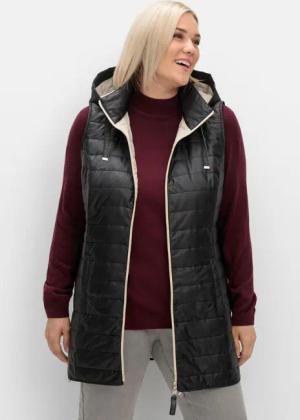 Sheego Longweste mit Kapuze und Kontrastdetails, schwarz, Gr.42