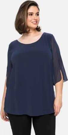 Sheego Tunika im Layerlook mit Chiffon, marine, Gr.48