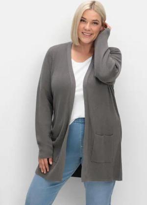 Sheego Strickjacke in verschlussloser Form, mit Taschen, anthrazit, Gr.40