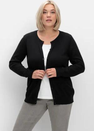 Sheego Feinstrickjacke mit Rundhalsausschnitt und Knopfleiste, schwarz, Gr.40