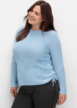 Sheego Strickpullover mit Rippmuster und Raffung seitlich, eisblau, Gr.48
