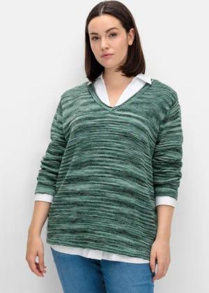 Sheego Pullover in Flammgarn-Struktur, tiefgrün, Gr.56/58