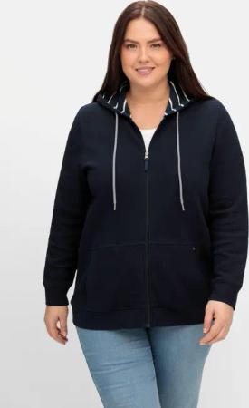 Sheego Sweatjacke mit Kapuze, aus Waffelpiqué, nachtblau, Gr.40/42