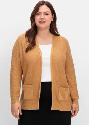Sheego Verschlusslose Strickjacke im Linksstrickmuster, camelfarben, Gr.54