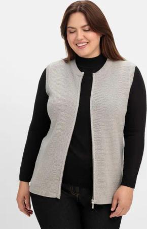 Sheego Ärmellose Strickweste mit Reißverschluss, steingrau, Gr.40