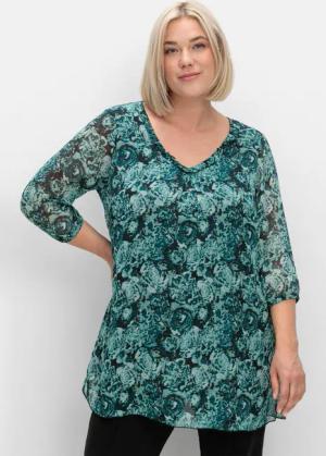 Sheego Lange Tunika aus bedrucktem Chiffon, gefüttert, jade gemustert, Gr.42