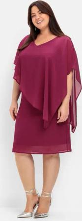 Sheego Cocktailkleid mit asymmetrischem Cape, aus Chiffon, himbeere, Gr.50
