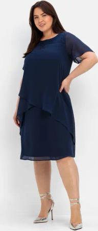 Sheego Cocktailkleid mit Spitzen-Einsatz, aus Chiffon, marine, Gr.54