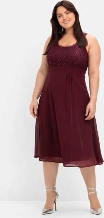 Sheego Abendkleid mit Spitze, aubergine, Gr.48