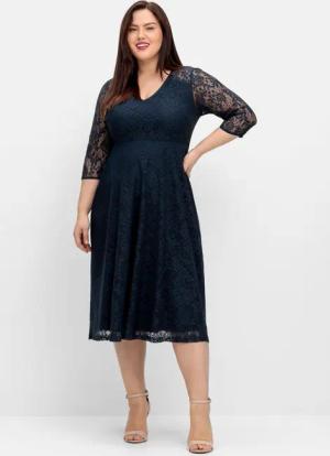Sheego Cocktailkleid aus floraler Spitze, nachtblau, Gr.46