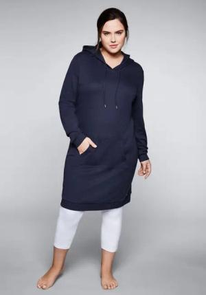 Sheego Shirtkleid mit Kapuze und Kängurutasche, marine, Gr.40/42