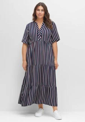 Sheego Maxikleid mit Alloverstreifen, weich fließend, nachtblau gestreift, Gr.44