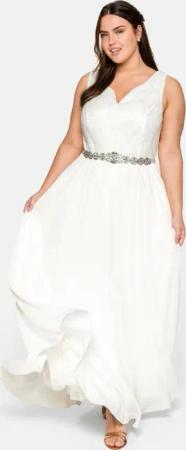 Sheego Abendkleid mit Spitzenoberteil und Chiffonrock, offwhite, Gr.58